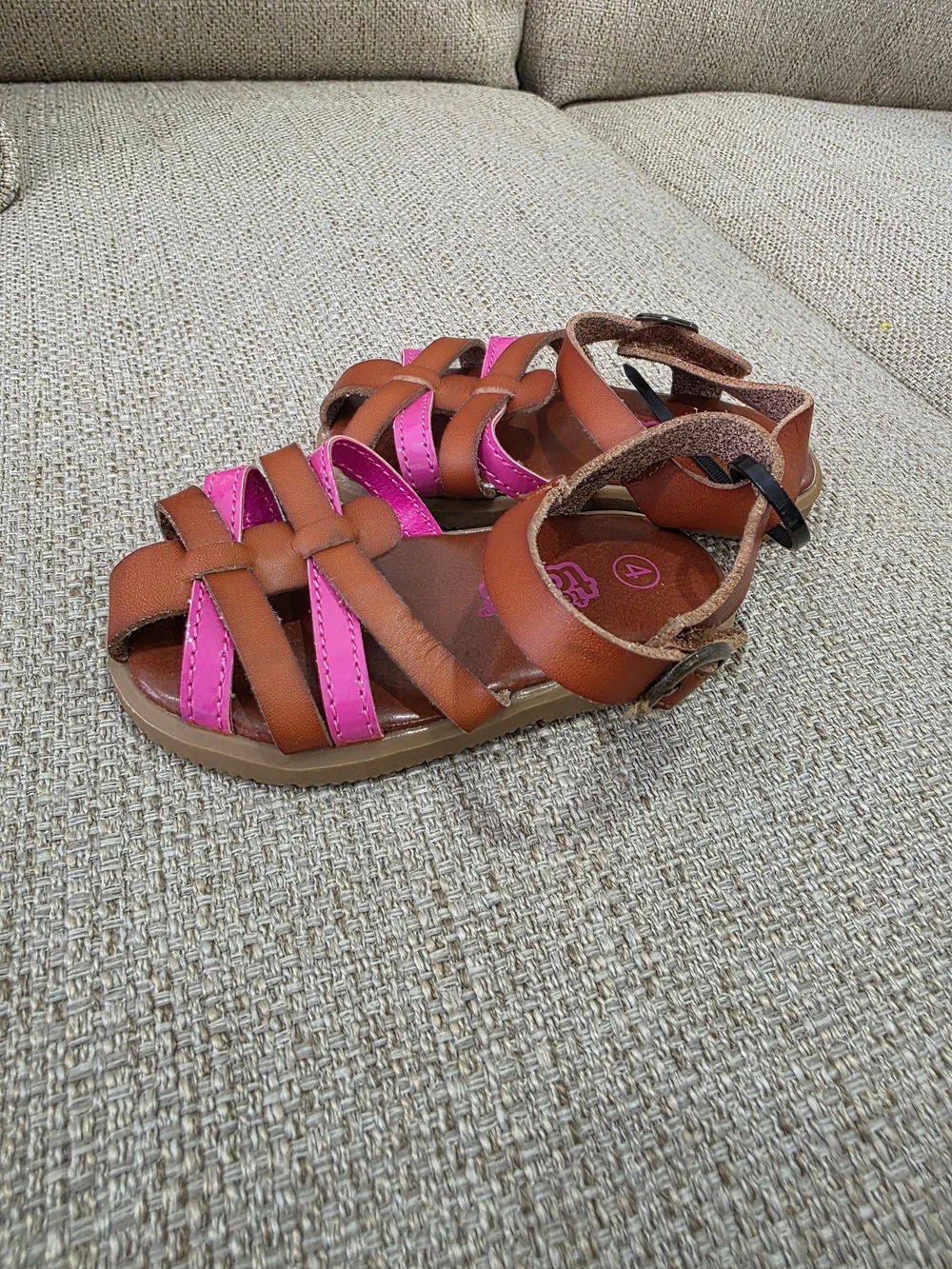 Girls Brown and Pink Strappy Comfort Sandals